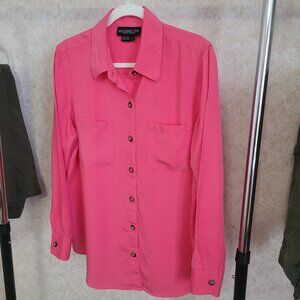 Bright Pink Long Sleeve Button Blouse Size L Monterey Bay